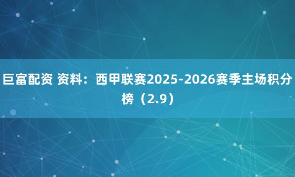 巨富配资 资料：西甲联赛2025-2026赛季主场积分榜（2.9）
